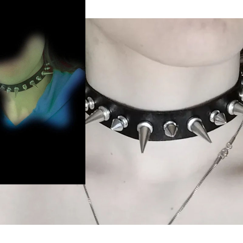 قلادة تشوكر طويلة بمسامير معدن - مراجعة Goth Punk Spike Choker وسعره